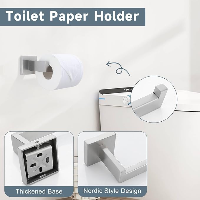 Brushed 5-Piece Bathroom Hardware Accessories Set-Towel Bar & Holder Racks - Image 4