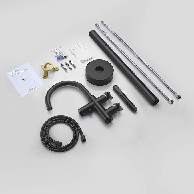 Freestanding Bathtub Faucet Tub Filler Black Floor Mount Brass Faucets - Image 7