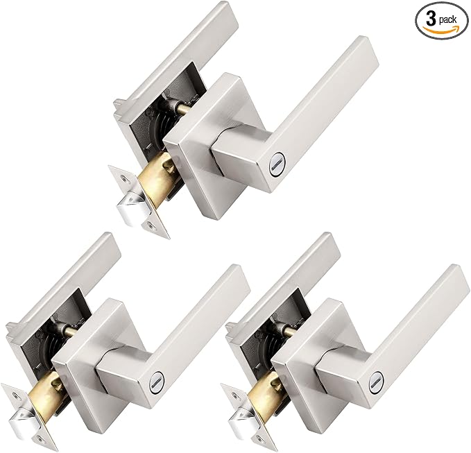 Probrico Interior Brushed Nickel Door Handle, Heavy Duty, Flat Square Privacy by Probrico