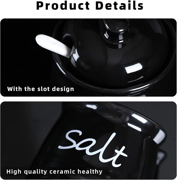 ONTUBE Ceramic Salt Bowl with Lid and Spoon 12oz - Image 4