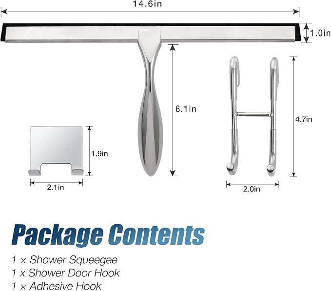 Simtive 14-Inch Shower Squeegee Set, Includes Shower Door Hook and Adhesive Hook - Image 4