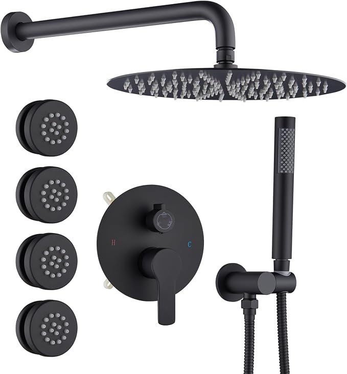 Iriber Mattle Black Round Rain Shower System by Iriber