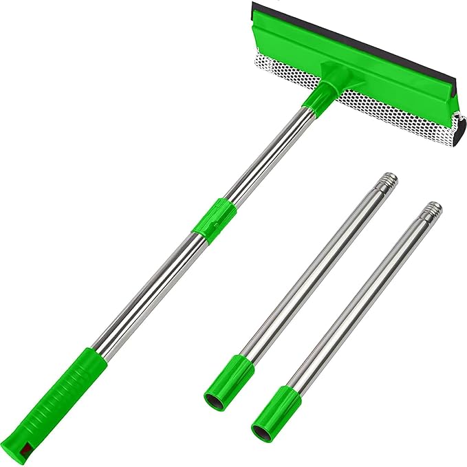 2-in-1 Window Squeegee with 30"-59" Stainless Steel Adjustable Handle by Bryquelin