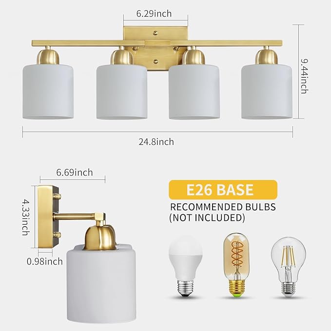 4 Light Gold Light Fixture Bathroom, Brushed Gold Vanity Light - Image 2