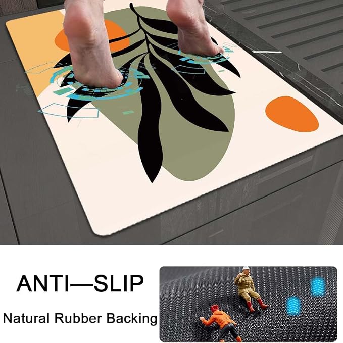 Bath Mat Rug, Boho Botanical Leaves Non Slip Quick Dry Super Absorbent Thin - Image 5