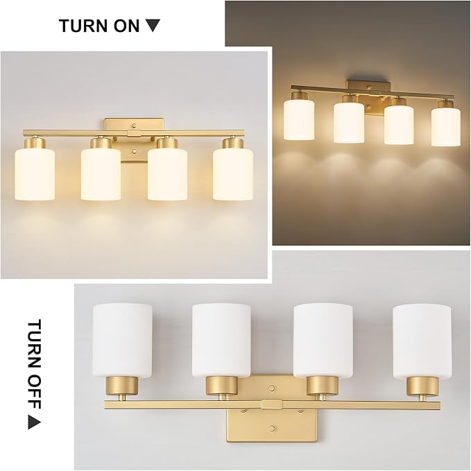 Gold Bathroom Light Fixtures, 4-Light Modern Vanity Light Over Mirror, Wall - Image 4