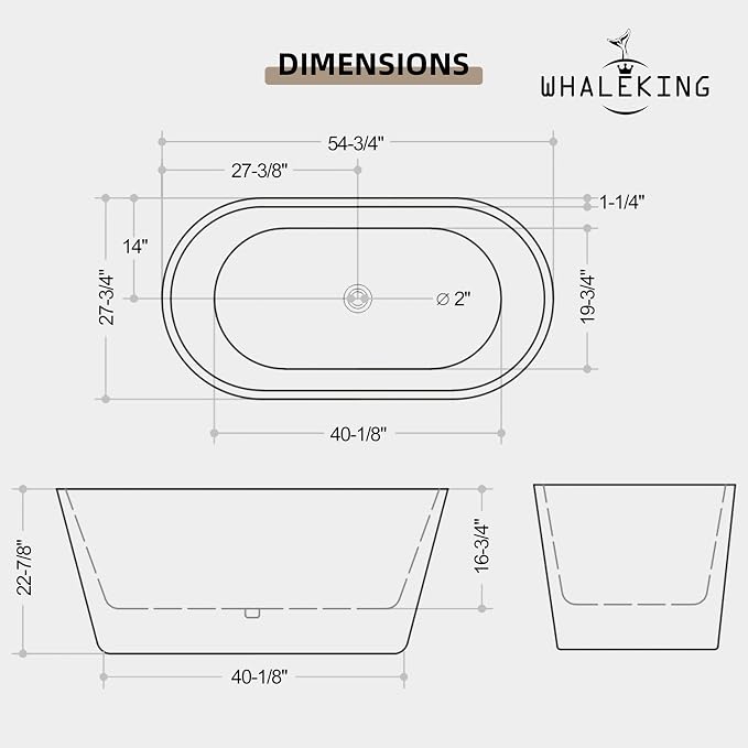 55 inch Freestanding Bathtub, Modern Soaking Stand Alone Bathtubs, Free - Image 4