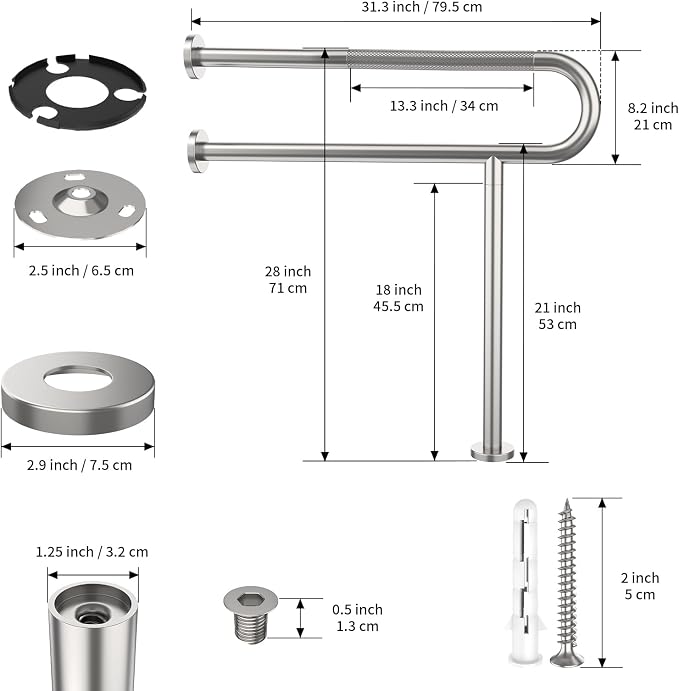 Toilet Support Rail 31.3X 31.5 Inch, Munzong Anti-Slip Satin Brushed Nickel - Image 2