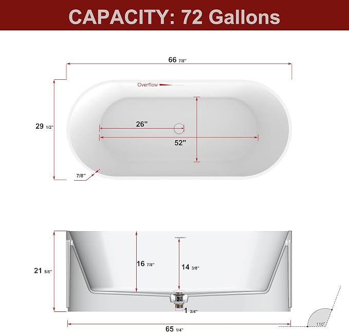 67" Freestanding Solid Surface Bathtub, Luxury Engineered Stone Resin - Image 8