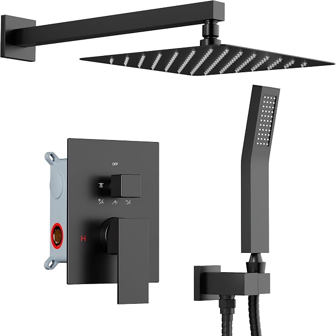 Shower Faucet Set Matte Black Shower System, Starbath 12" Rain Shower Head and - Image 9