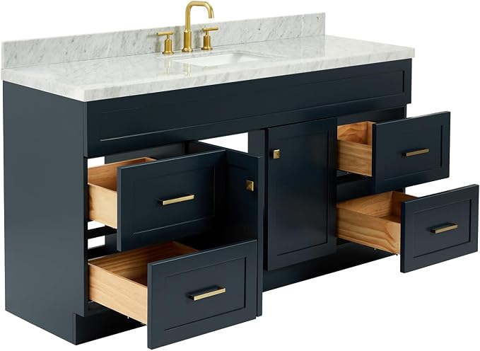 ARIEL Hamlet 67" Midnight Blue Bathroom Vanity, 1.5" Edge Italian Carrara - Image 4