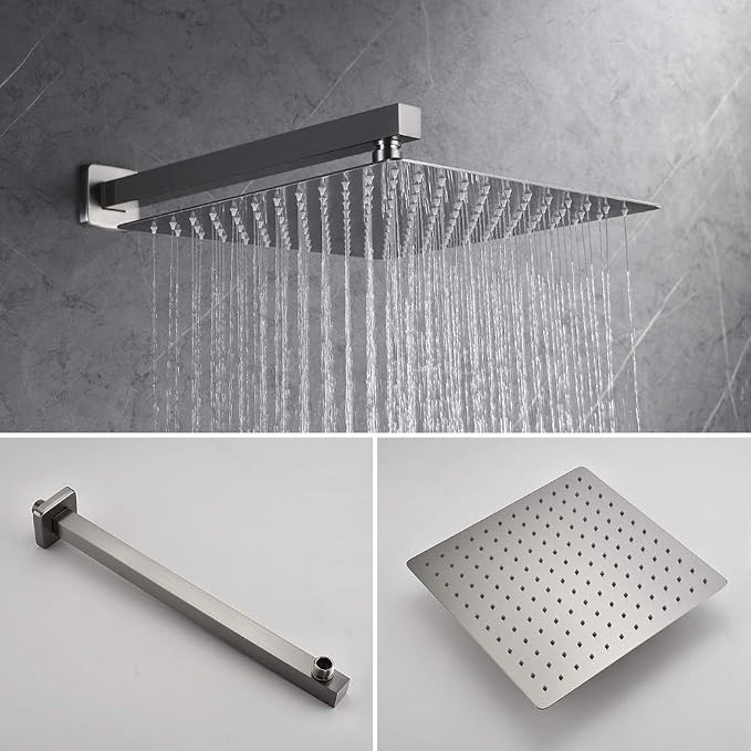 Iriber Brushed Nickle Shower System 10 Inch High Pressure Rainfall Shower Head - Image 3