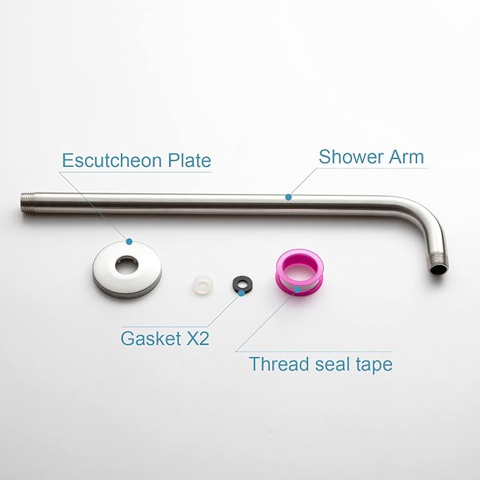 OFFO Shower Arm with Flange, 16 in Brushed Nickel Wall Mount Replacement Angle - Image 6