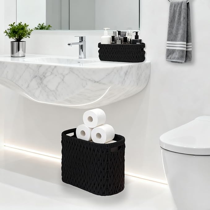 Boho Toilet Paper Storage Baskets, Cotton Rope Woven Bathroom Basket Set of 2 - Image 5