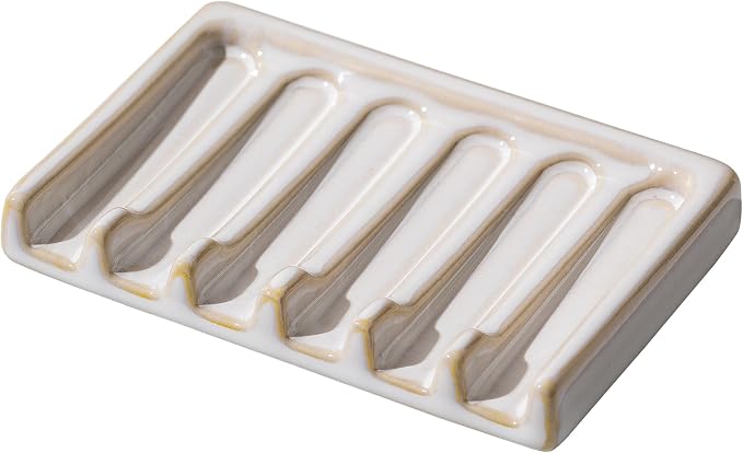 Tanew Self Draining Premium White Ceramic Waterfall Soap Dish, Bar Soap Holder by TANEW