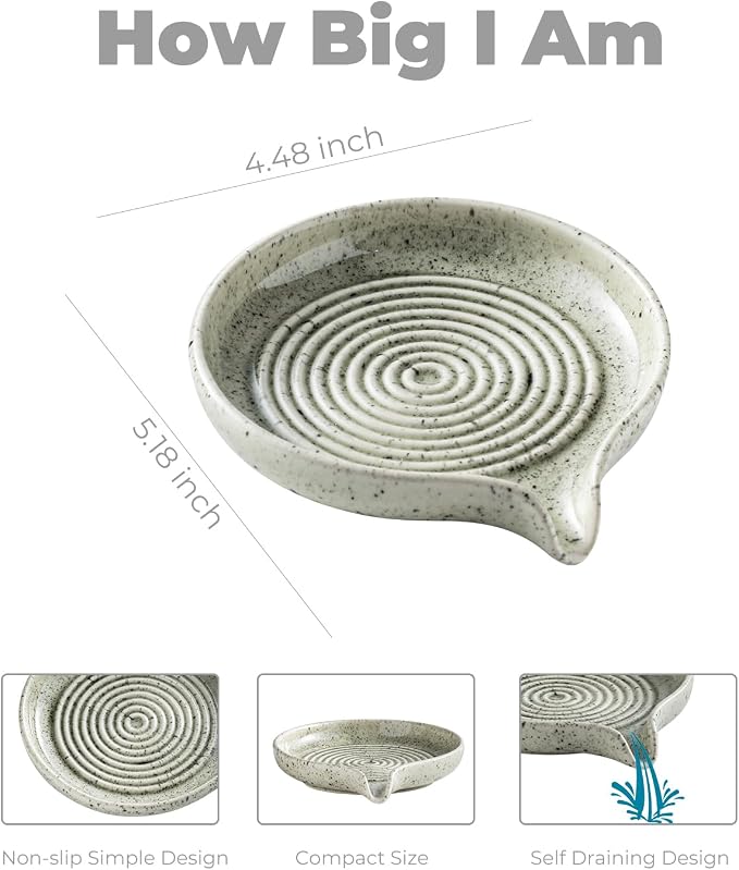 Soap Dish with Self-Draining Design, Ceramic Soap Holder with Drain Spout Soap - Image 2
