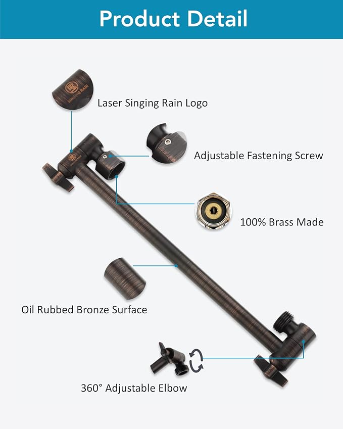 15 Inch Extra Long Adjustable Shower Head Extension Arm - Image 6