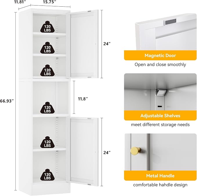 2-Door Metal Storage Cabinet, Tall Slim Pantry Organizer - Image 3