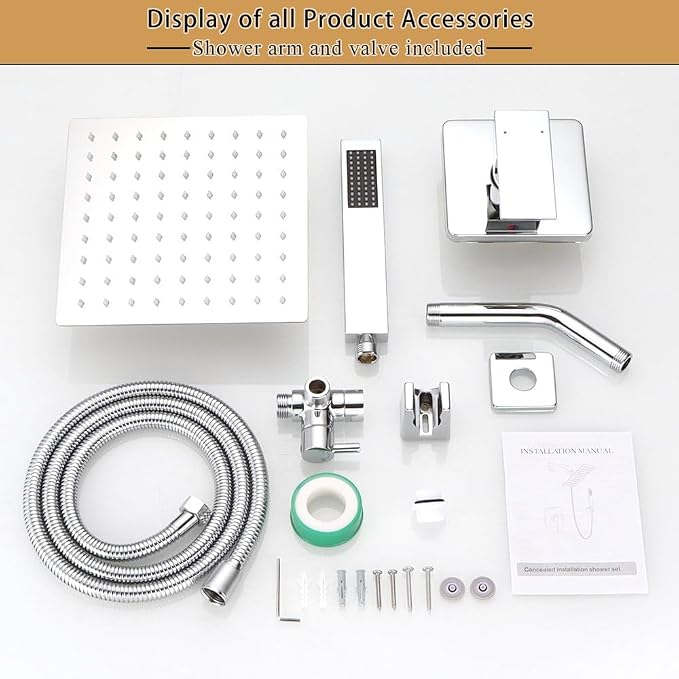 8 Inch Rainfall Shower Head and Handheld Spray Combo - Image 6