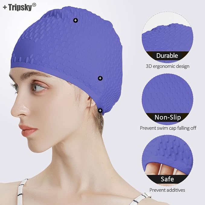 Tripsky Silicone Swim Cap, Comfortable Bathing Cap Ideal - Image 2