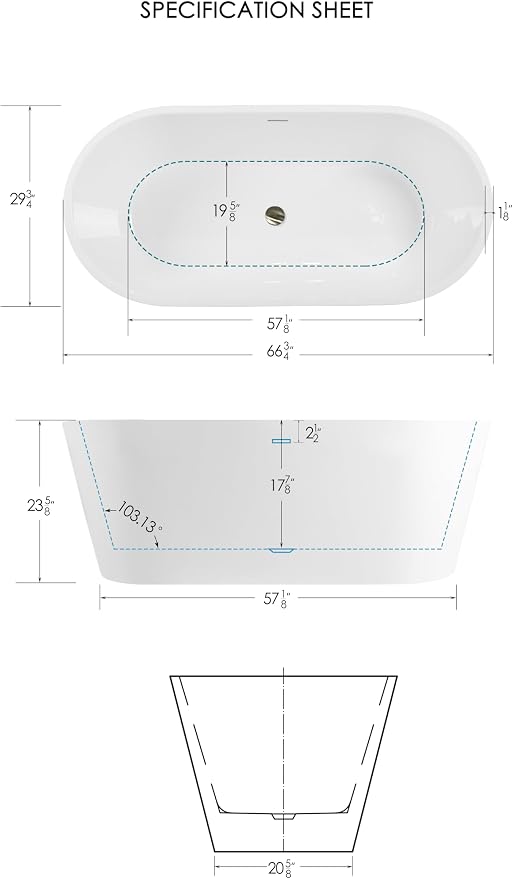 FerdY 67" Shangri-La Elite, Acrylic Freestanding Bathtub, Glossy White - Image 6
