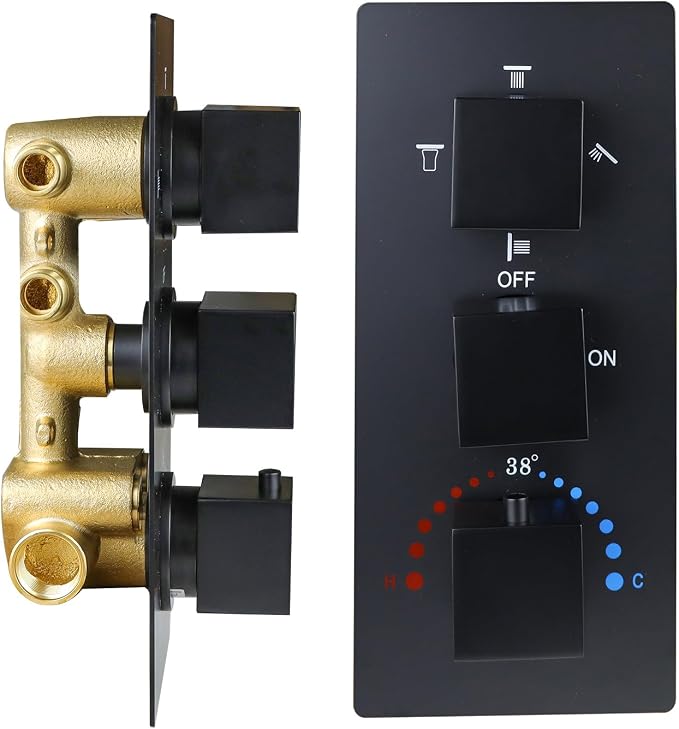 HOMEDEC Solid Brass 4 Ways Shower Diverter Valve, Thermostatic 3 Handles by HOMEDEC
