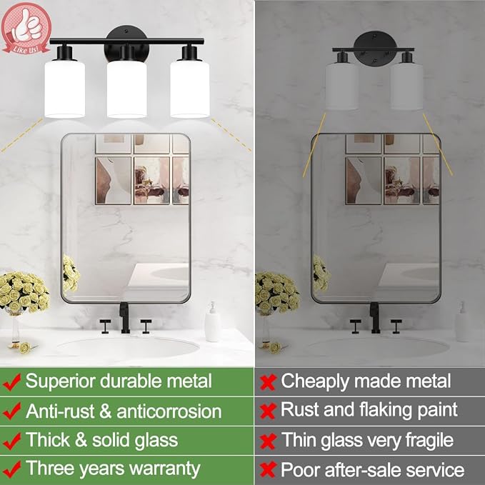 3-Light Bathroom Light Fixtures, Bathroom Wall Lamp - Image 3