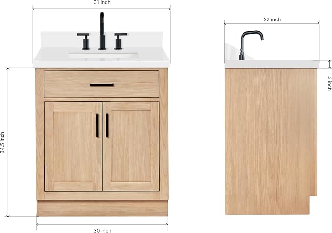 ARIEL Hepburn 31" Inch Oak Single Bathroom Vanity - Image 2