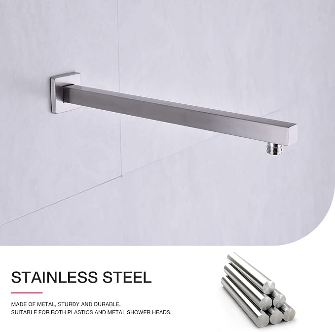 Square Shower Arm with Flange Heavy Duty Stainless Steel Rainfall Shower Head - Image 3