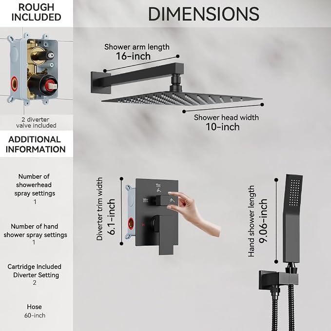 Shower Faucet Set Matte Black Shower System, Starbath 10" Rain Shower Head and - Image 6