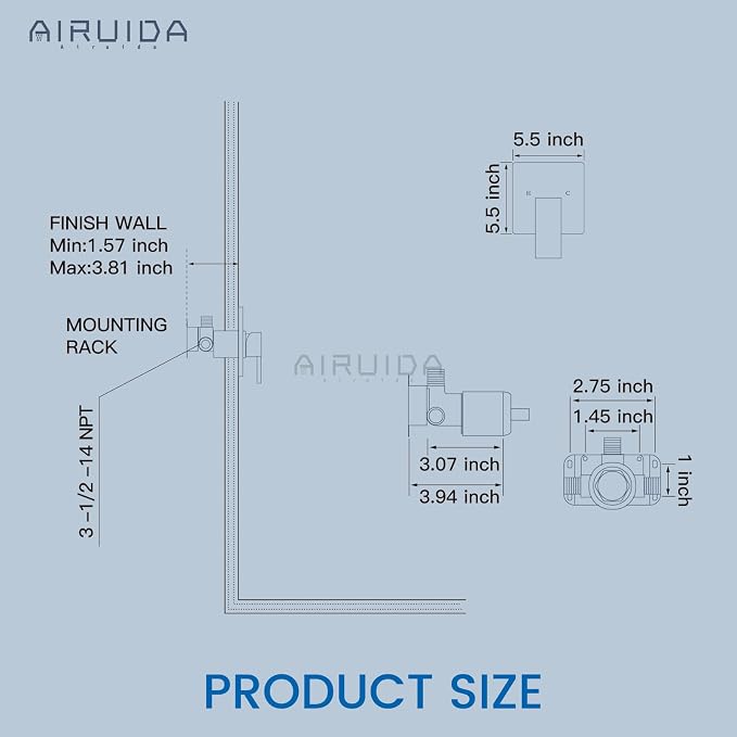Airuida Square Single-Function Brass Faucet Shower Rough-in Valve Male Thread - Image 6