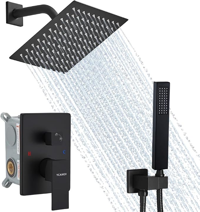 Matte Black Shower System, 8 Inch High Pressure Rain Shower by YCAIKOI
