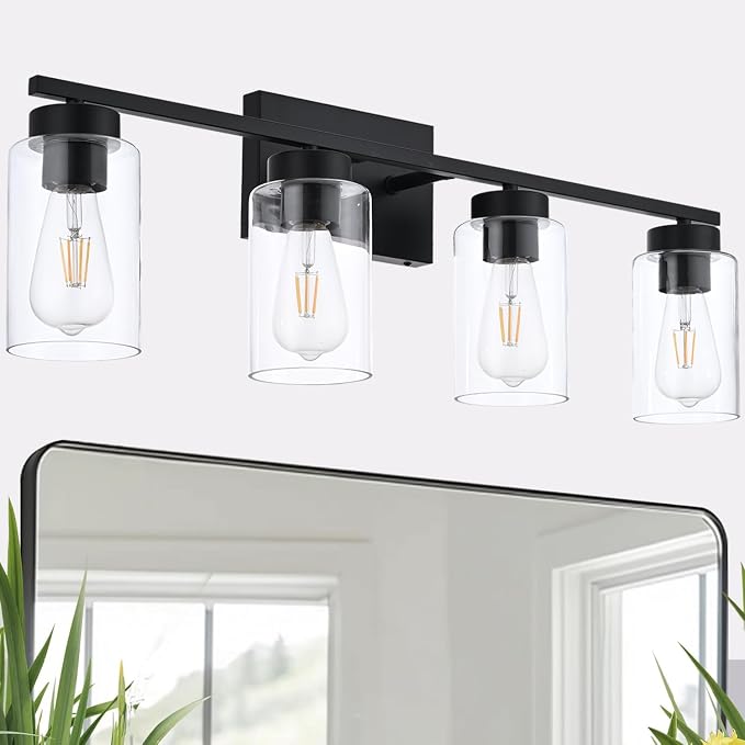 4 Light Bathroom Vanity Light Fixtures, Matte Black Modern Wall Lights - Image 5