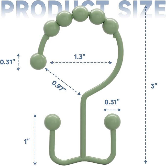 Titanker Shower Curtain Hooks Rings, Rust-Resistant Metal Double Glide Shower - Image 4