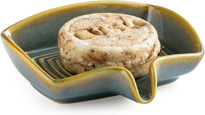 Self Draining Soap Dish, Ceramic Drain Soap Holder Waterfall Design Soap Saver by LAUCHUH