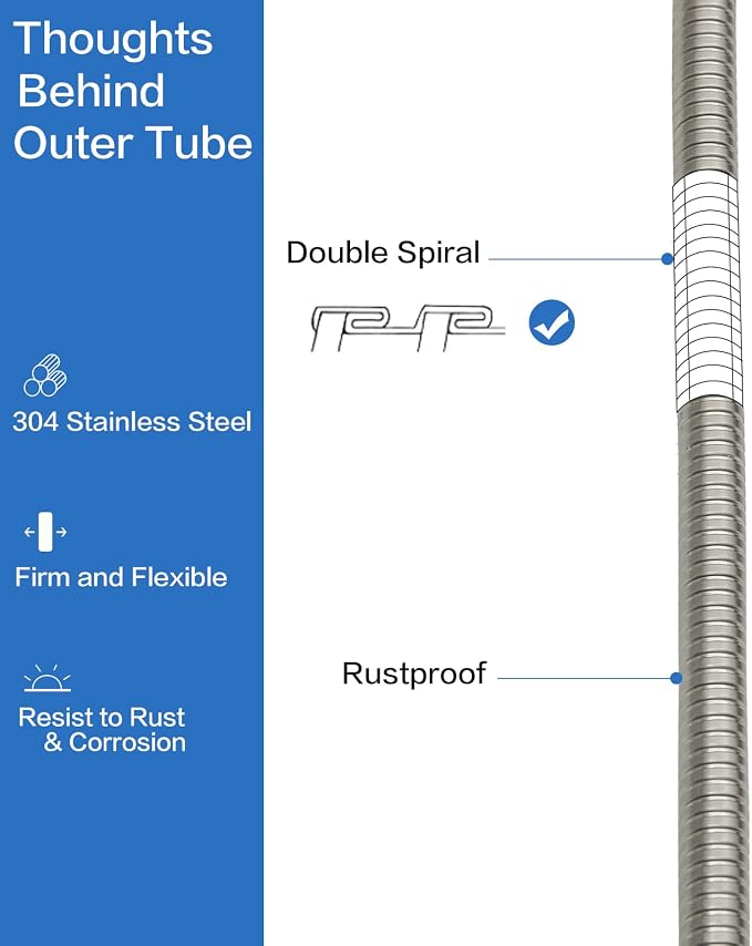 RUMOSE 98 inches Shower Hose Shower Head Extension Hose Extra Long Stainless - Image 2