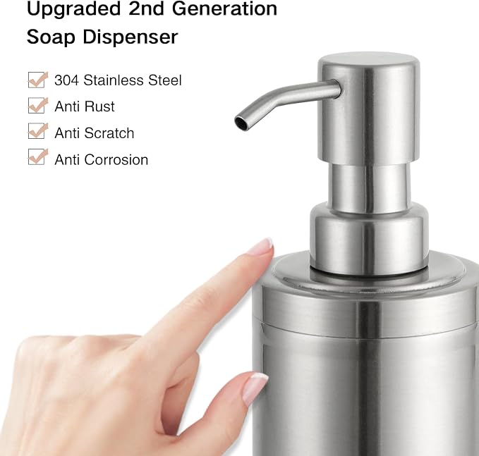 GAPPO Brushed Nickel Soap Dispenser Stainless Steel Metal Pump Hand Lotion - Image 3