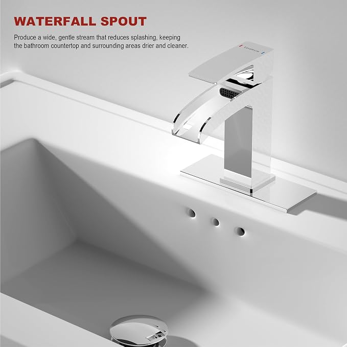 Polished Chrome Bathroom Faucet 1 Hole Waterfall, Vanity Faucet - Image 3