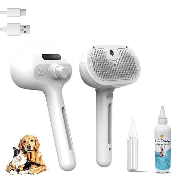 Pet Steam Brush for Dog & Cat, 3 in 1 Spray Hair Removal Comb for Shedding & by Unknown