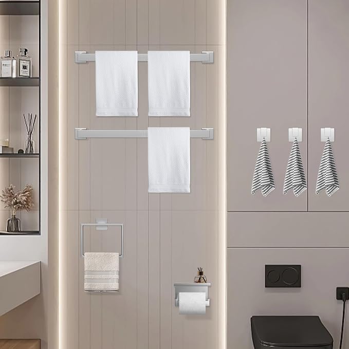 7-Piece Bathroom Hardware Set Brushed Nickel Towel Bar Set - Image 6