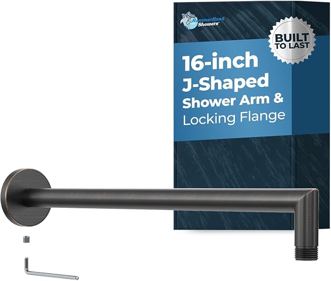 HammerHead Showers® Solid Metal 16 Inch Extended Shower Arm and Flange by HammerHeadShowers