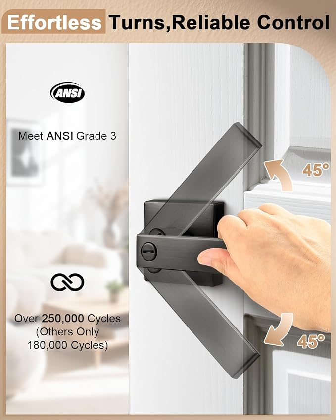 Probrico Interior Privacy Locking Grey Door Lever Handles, 3 Pack Bed & Bath - Image 4