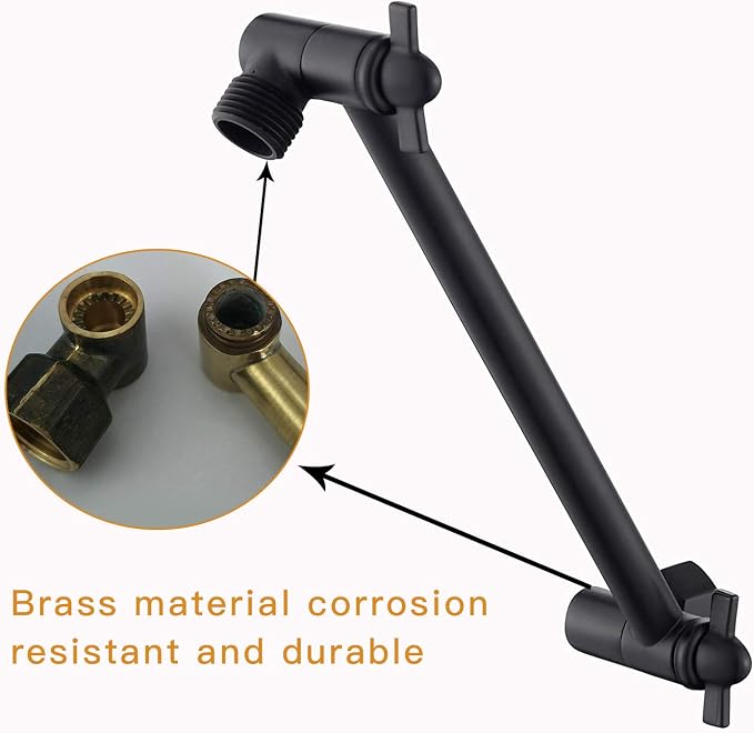 8 Inch Shower Head Extension Arm Matte Black.Solid Brass Adjustable Shower Arm - Image 3