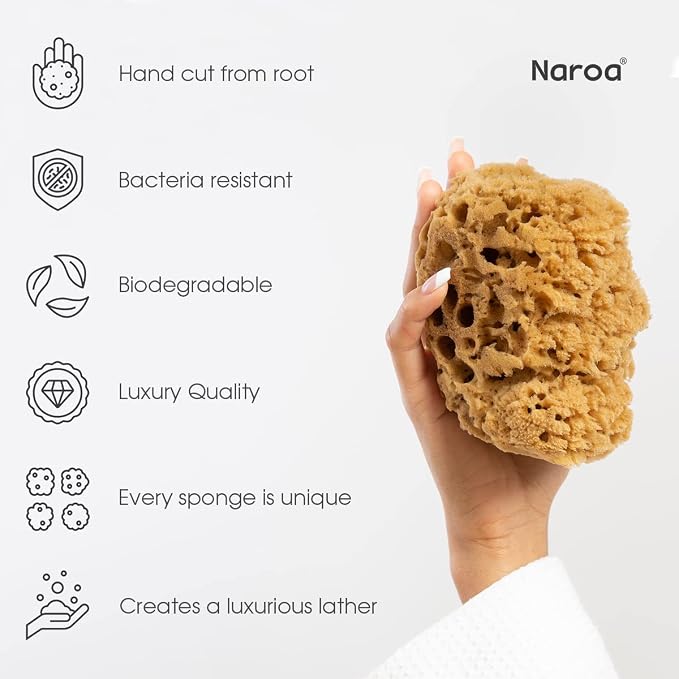 Naroa Massage Natural Shower Sponge | Unbleached Body Scrubber Puff | Bath Sea - Image 4