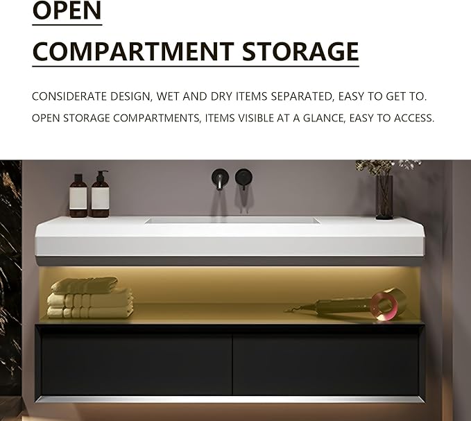 Double Bathroom Vanity with Sink, 100Inch Floating Bathroom Vanities Set - Image 6