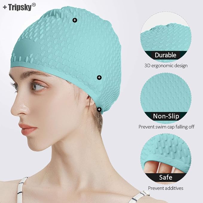 Tripsky Silicone Swim Cap, Comfortable Bathing Cap Ideal - Image 3