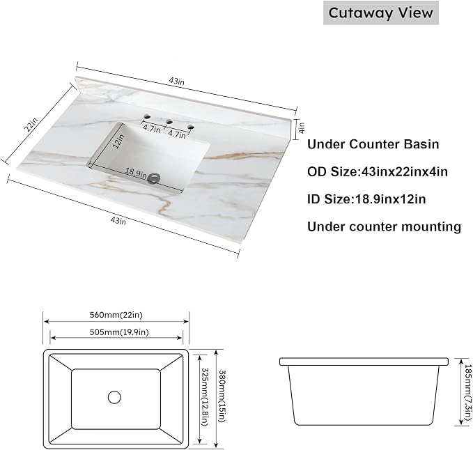 Montary 43"x 22" Bathroom Vanity Top - Image 7