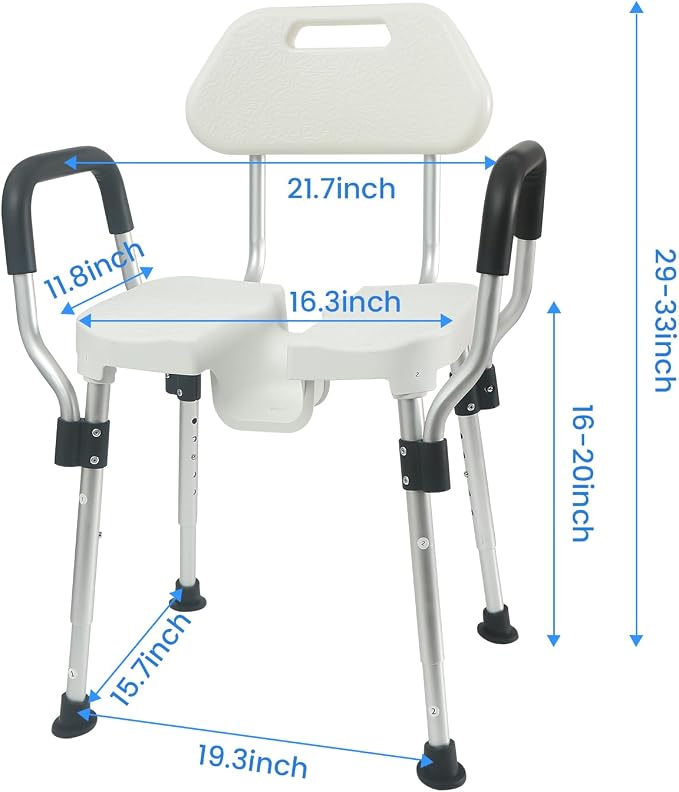 U-Shaped Shower Chair for Inside Shower, Heavy Duty Triple-Bar Base - Image 7