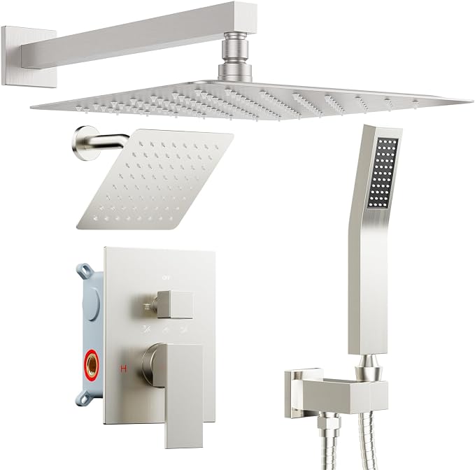 Rain Shower System Brushed Nickel, STARBATH 12+6" Dual Shower Head by STARBATH