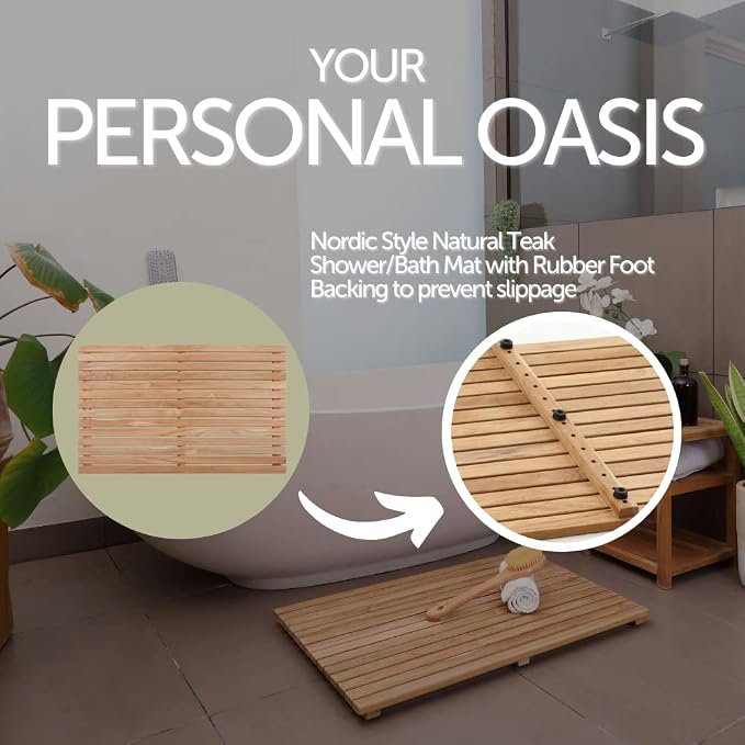 Nordic Style Premium Teak Shower + Bath Mat - Image 3